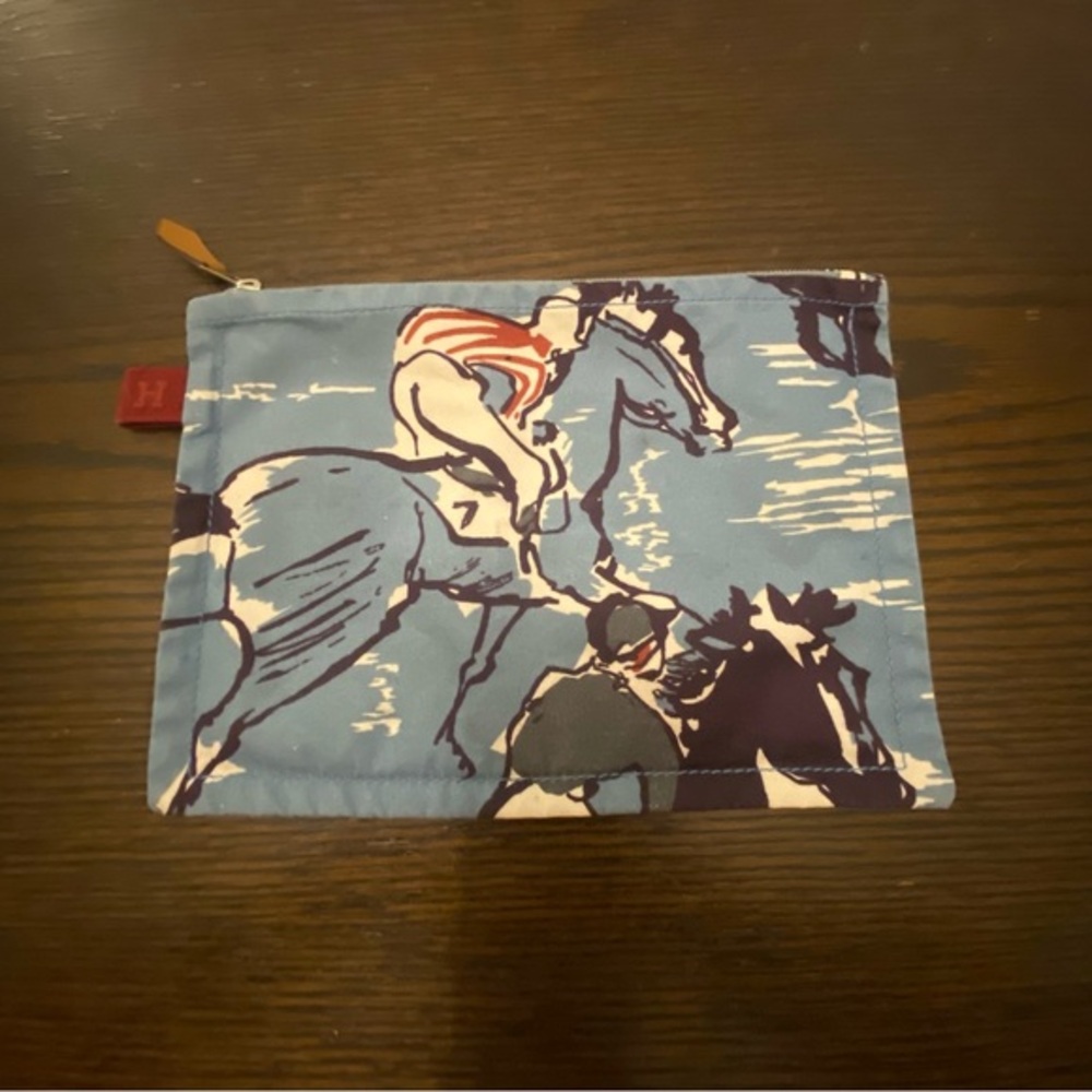 Vintage Hermès 100% Cotton "Truth" Flat Pouch in Blue Jockey Print